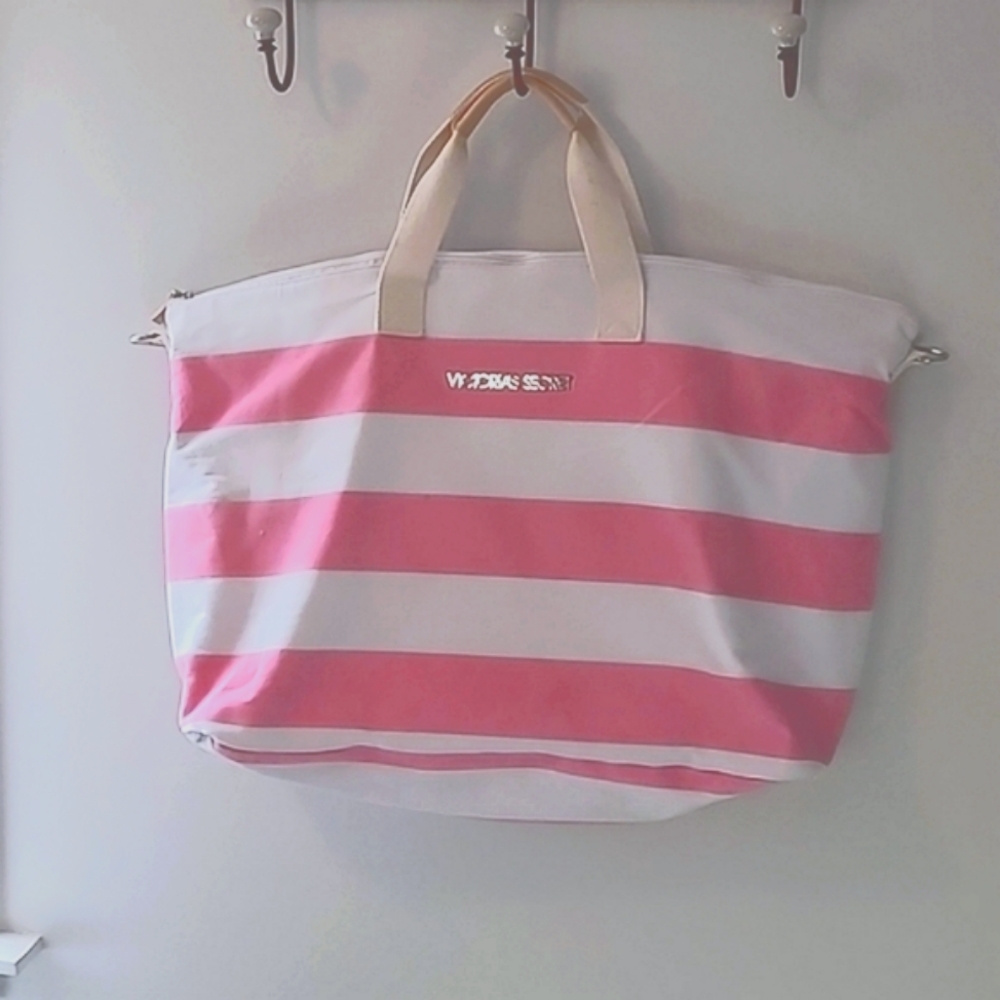 Victoria Secret Large Weekender Canvas Bag Pink And White Stripes